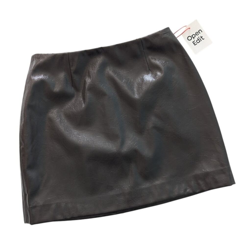 NWT Open Edit Faux Leather Dark Taupe Mini Skirt size 5